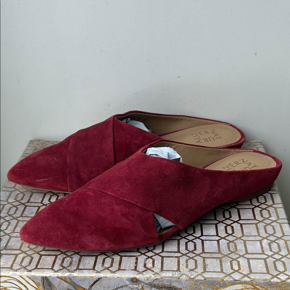 Vaneli Burgundy Suede Pointed Toe Slip-On Mules